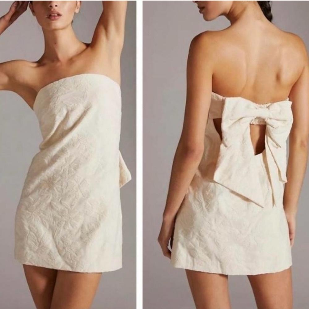Anthropologie Strapless Cream Mini Dress with Back Bow